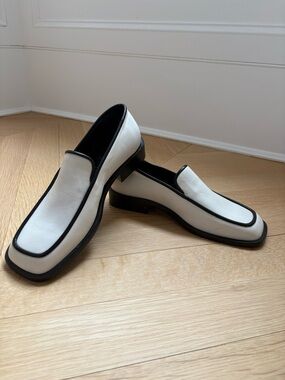 Wandler White Leather Loafers with Black Trim